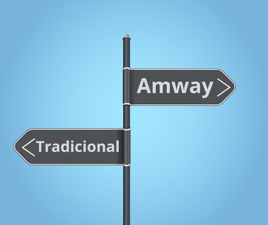 imagem mostra 2 setas um o mercado tradicional a outra o negócio da amway