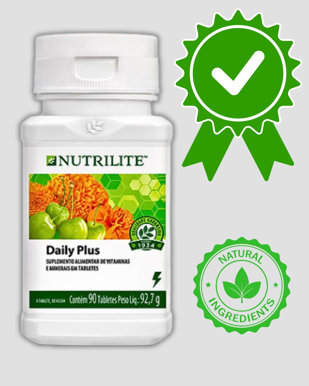 Frasco do Daily Plus Nutrilite com vitaminas e minerais