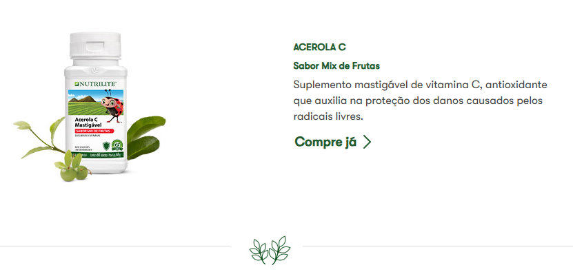 Suplemento de Acerola Vitamina C Nutrilite, representando o fortalecimento da imunidade.