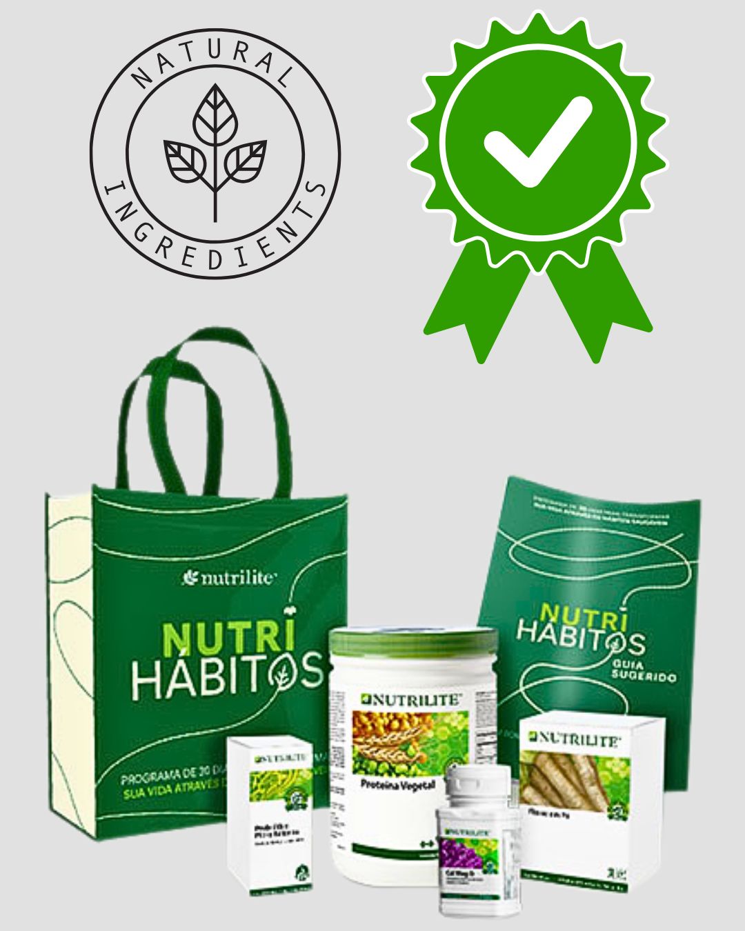 Kit completo do Programa Nutri Hábitos Nutrilite com suplementos e materiais de apoio